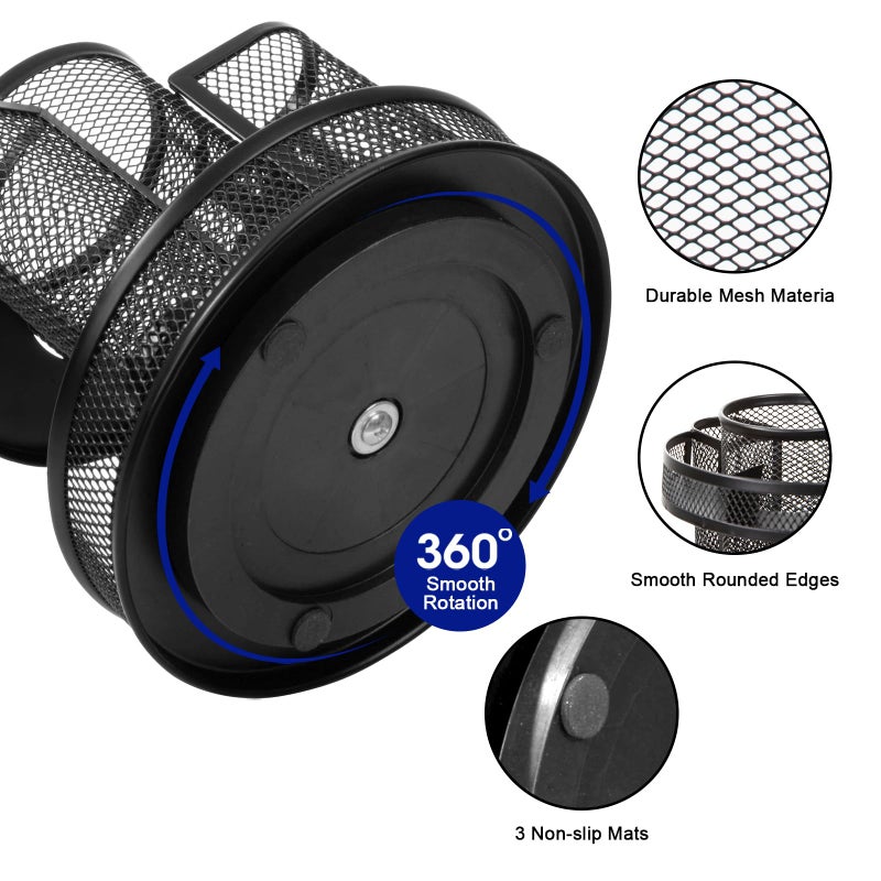 Comix 360 Rotating Pen Holder for Desk, 9 Compartments Office Desk Organizer, Black Mesh Metal Pencil Holder Cup for Office Home School - Image 5